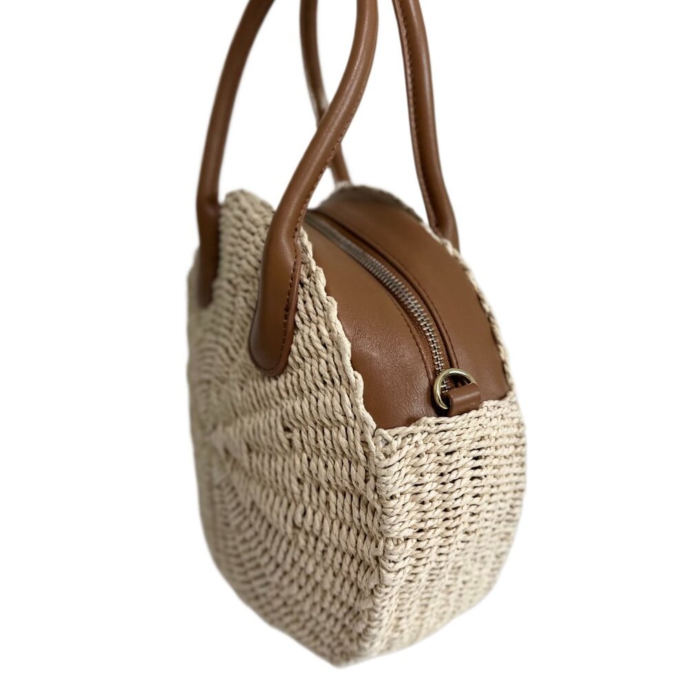 Talbots Straw Round Bag | Paper Straw & Leather | Crossbody/Handbag - Picture 11 of 16